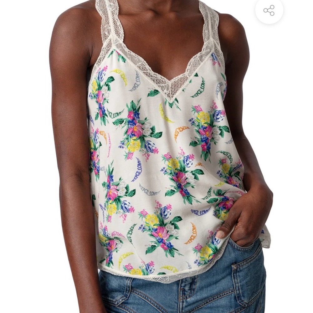NWT Zadig & Voltaire Chou Lace trim soft bouquet camisole! Size Large